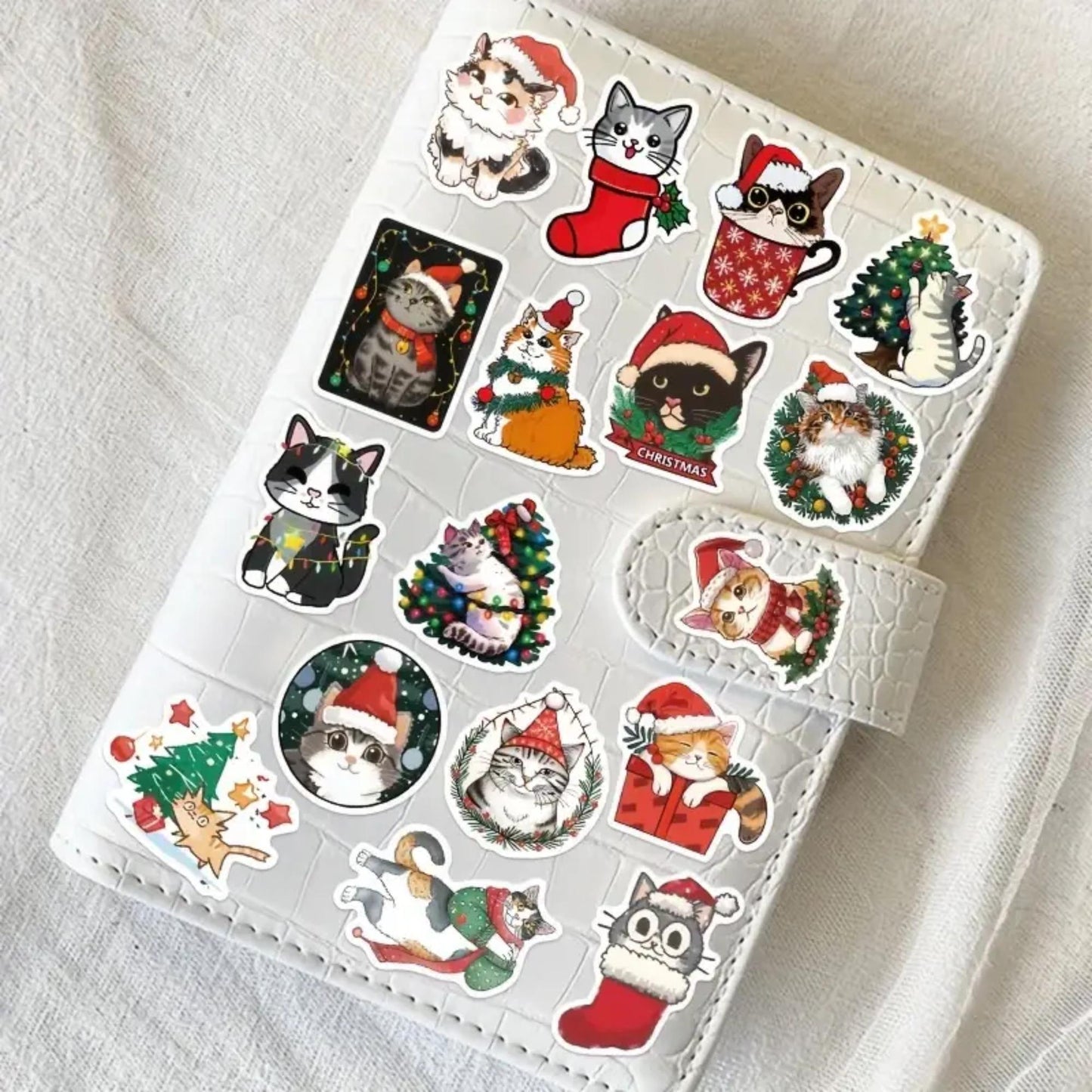 Set of 50 Christmas Cat Decal Stickers, Waterproof PVC Decals for Laptops, Phone Cases, Vinyl Waterproof VSCO Stickers