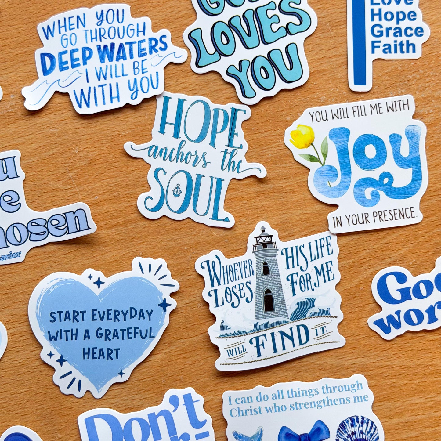 50pcs Bible Inspirational Quotes Stickers, Faith, Vinyl Decals for Laptops, Notebooks, Guitars, Water Bottles, Christian Aesthetic, Blue