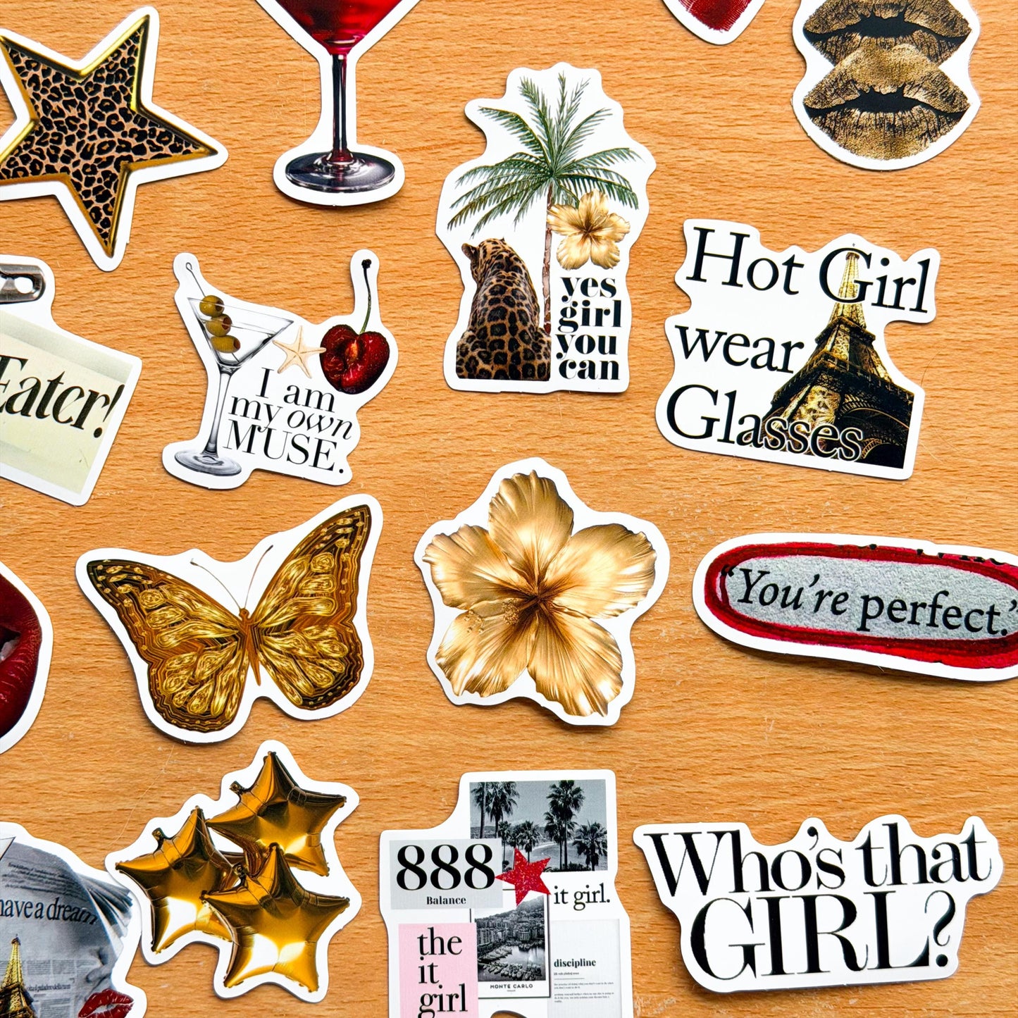 50pcs Golden Lucky Girly Aesthetic Stickers, Y2K Stickers, Retro Stickers, Coquette Pinterest Kindle, Planner, Laptop, Phone Case