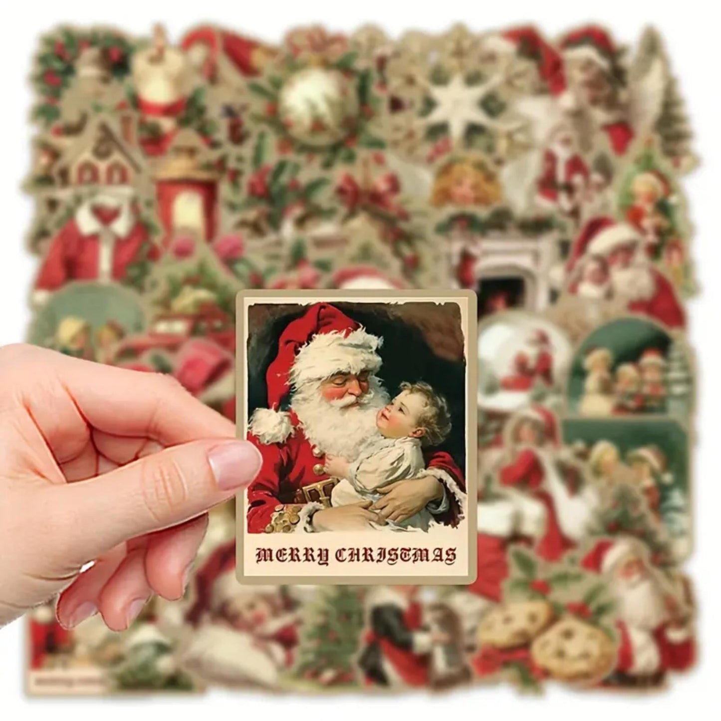 50pcs Vintage Christmas Stickers, Santa Claus, Merry Christmas Decals for Water Bottles, Laptops, Phones