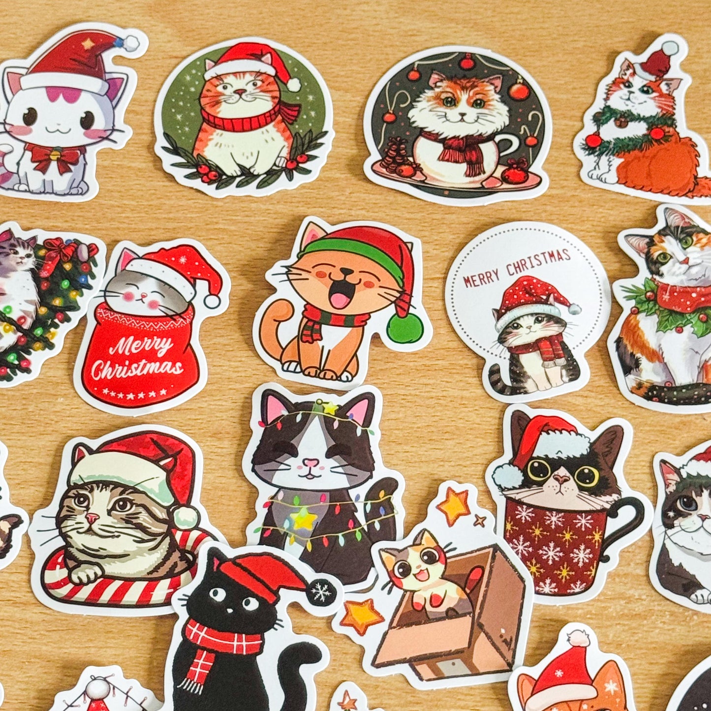 Set of 50 Christmas Cat Decal Stickers, Waterproof PVC Decals for Laptops, Phone Cases, Vinyl Waterproof VSCO Stickers