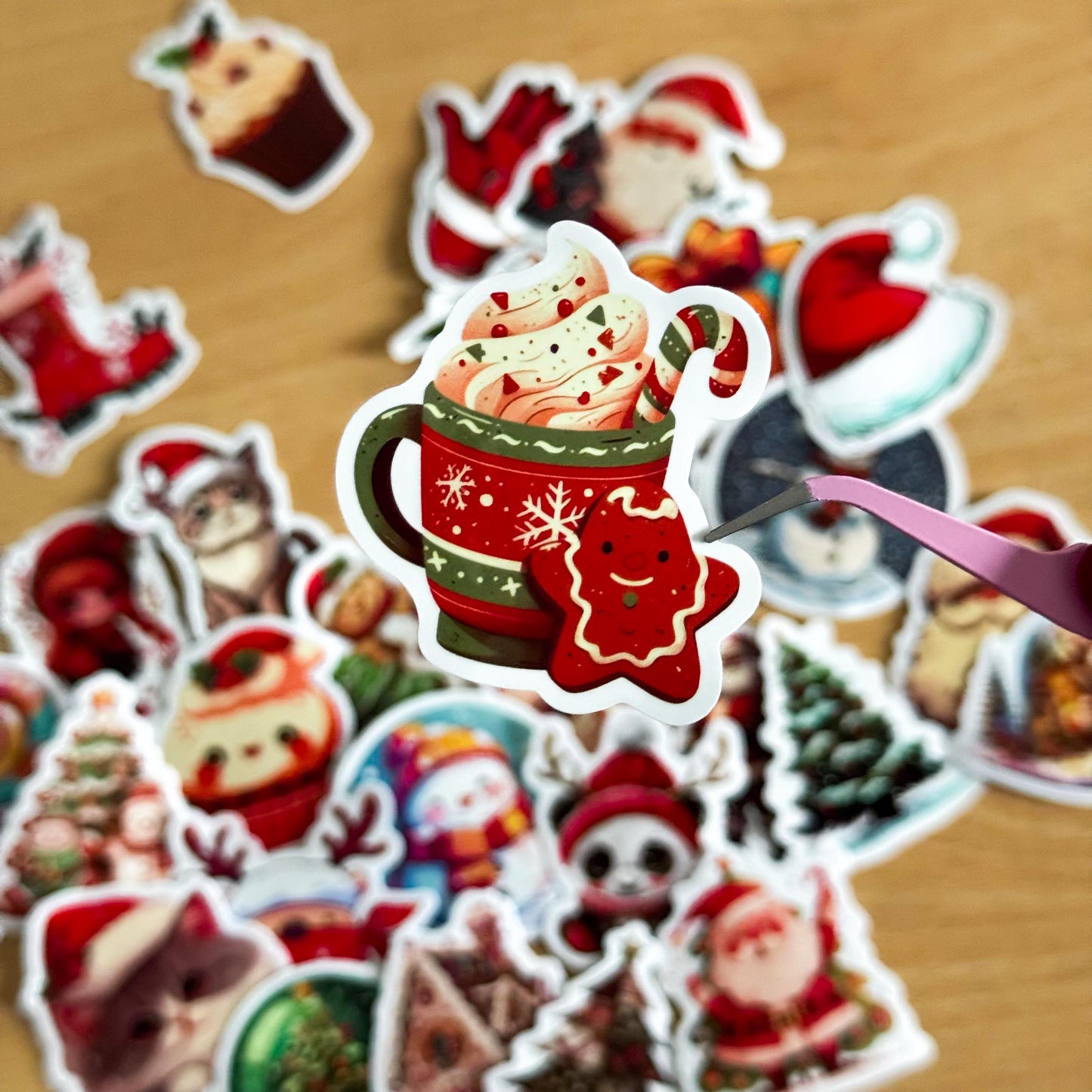 50pcs red Christmas Stickers set, Santa Claus, Snowman, Merry Christmas Decals for Water Bottles, Laptops, Phones, holiday crafts