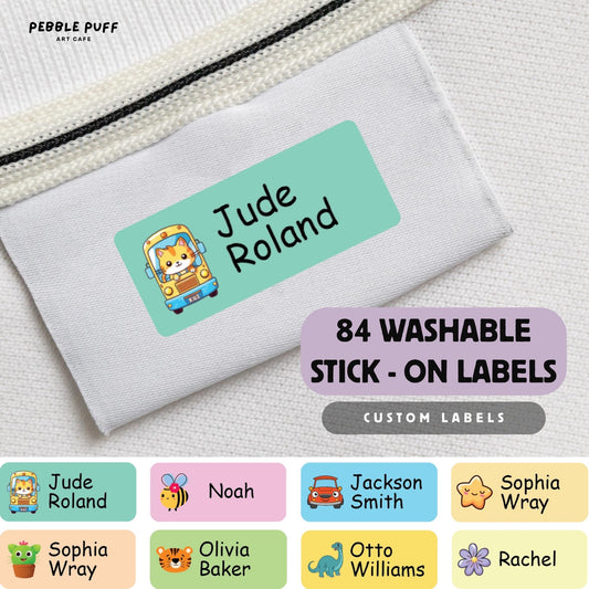 84 Custom washable Clothes Labels, Waterproof Stick On Name Tags, Washable School Uniform Labels, No Iron Clothing Labels