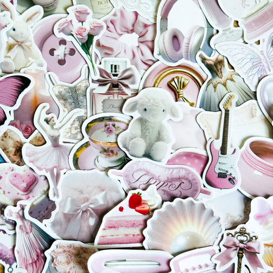 50pcs Pink Girly Aesthetic Sticker Pack, Pinterest Stickers, Retro Stickers, Coquette Pinterest Kindle Stickers, Planner, Laptop, Phone Case