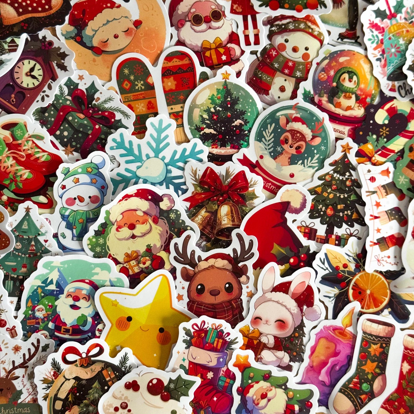 50pcs Christmas Stickers set, Santa Claus, Snowman, Merry Christmas Decals for Water Bottles, Laptops, Phones, holiday crafts