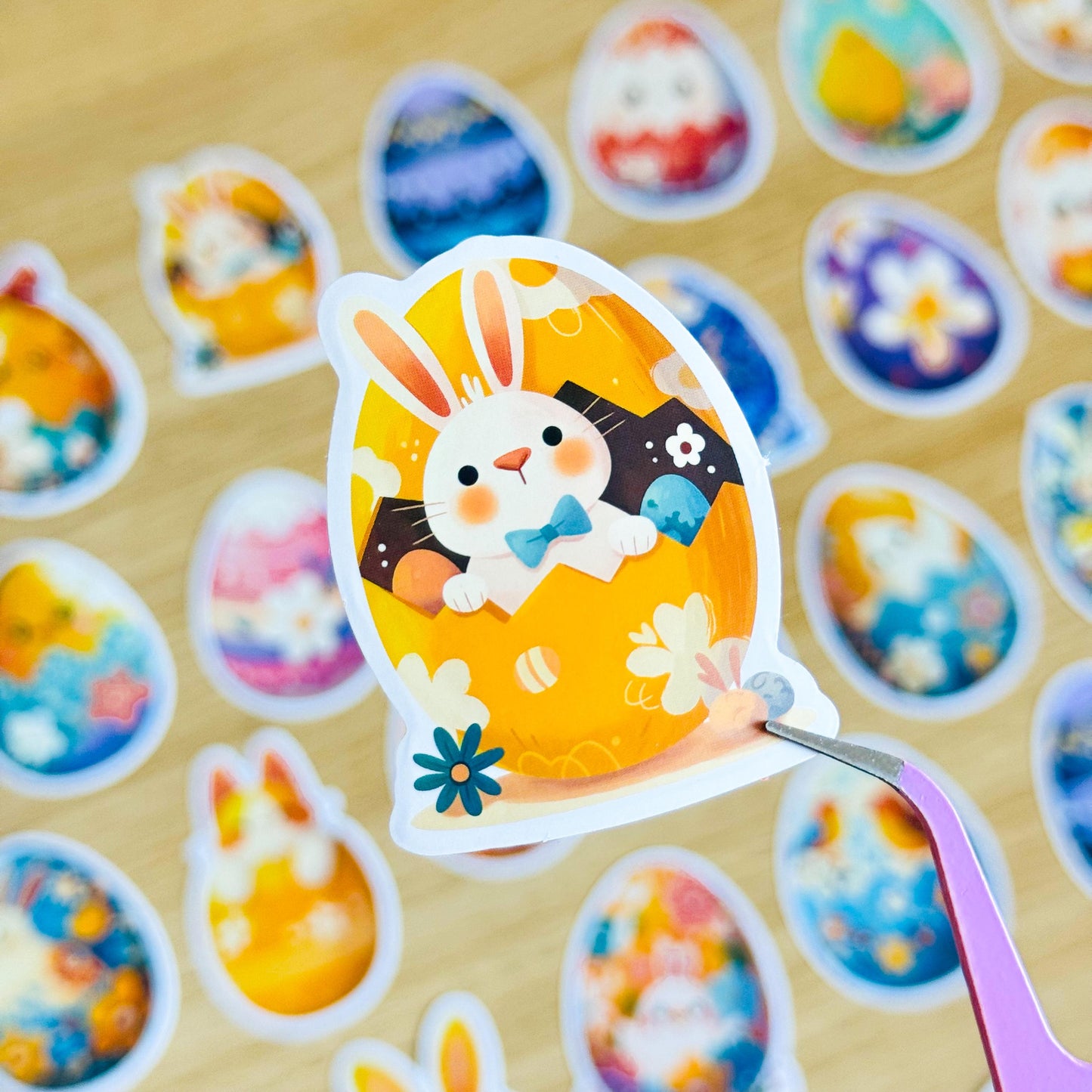 50pcs Easter Egg Stickers Set, Cute Animal Floral Designs, Reusable Paper, Scrapbooking, Journals, Stickers, Planner, Laptop, Phone Case
