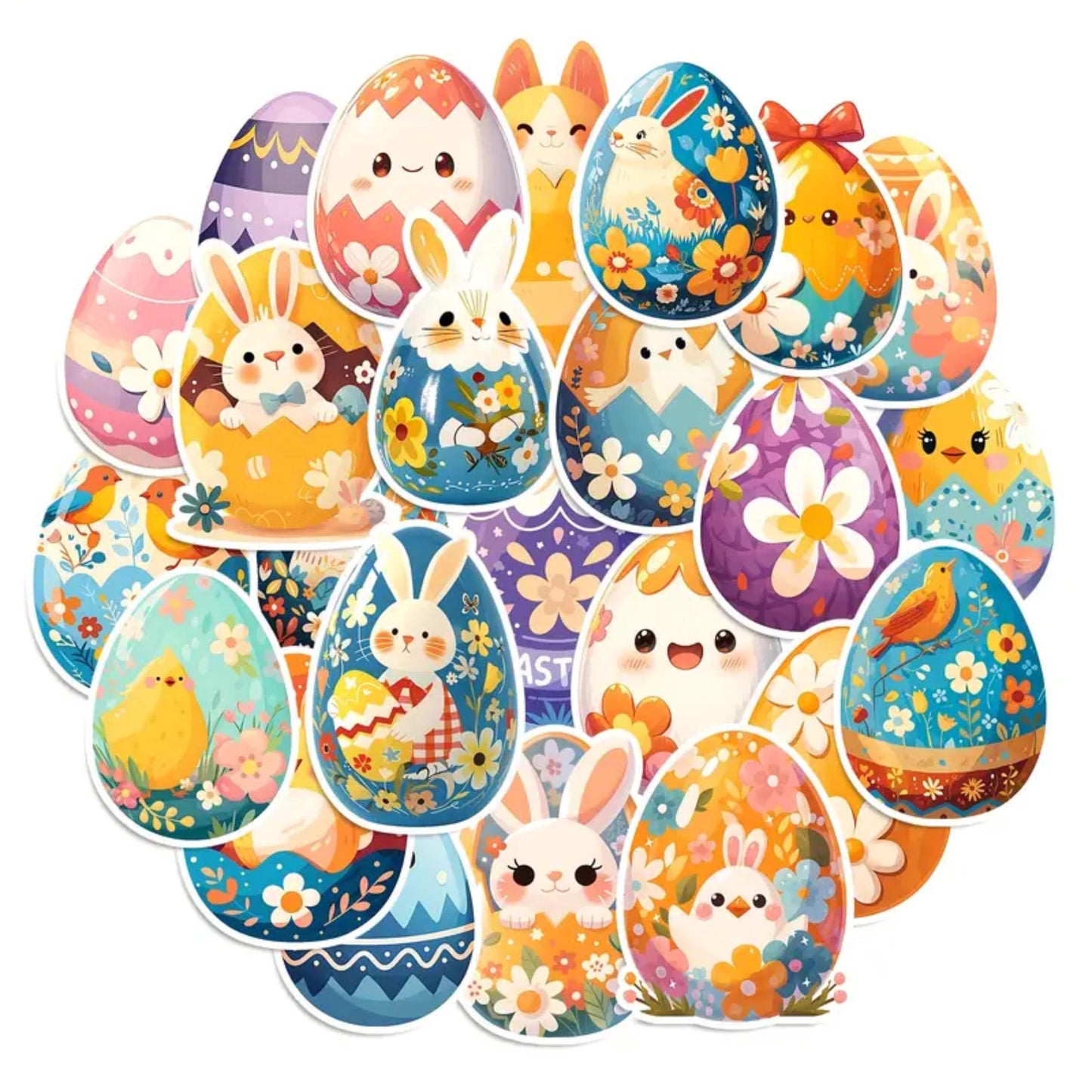 50pcs Easter Egg Stickers Set, Cute Animal Floral Designs, Reusable Paper, Scrapbooking, Journals, Stickers, Planner, Laptop, Phone Case