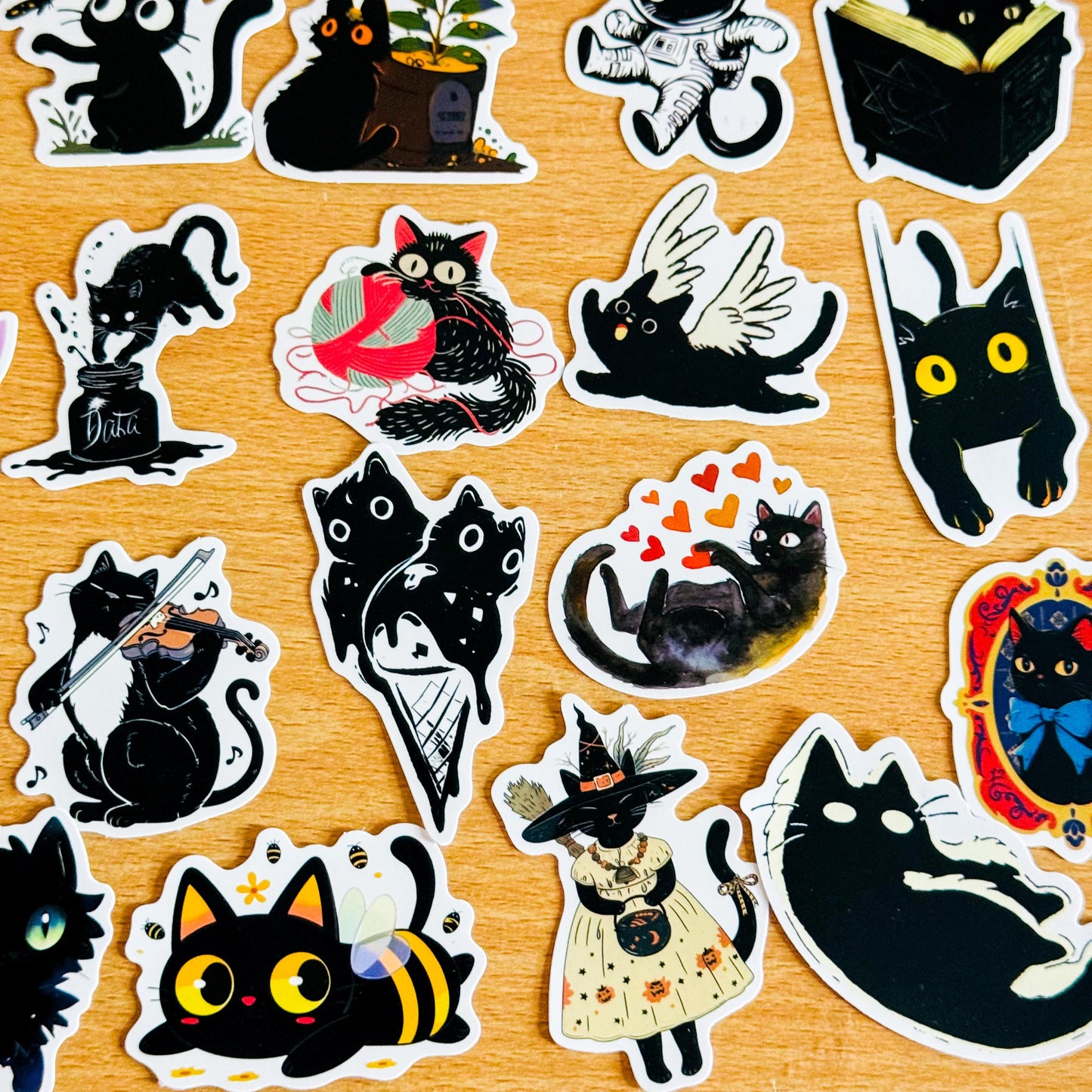 50Pcs  Black Cat Cartoon PVC Stickers, Witchy Cat Decorative Waterproof Decals for Laptop, Phone Case, Luggage, Planner Graffiti Skin