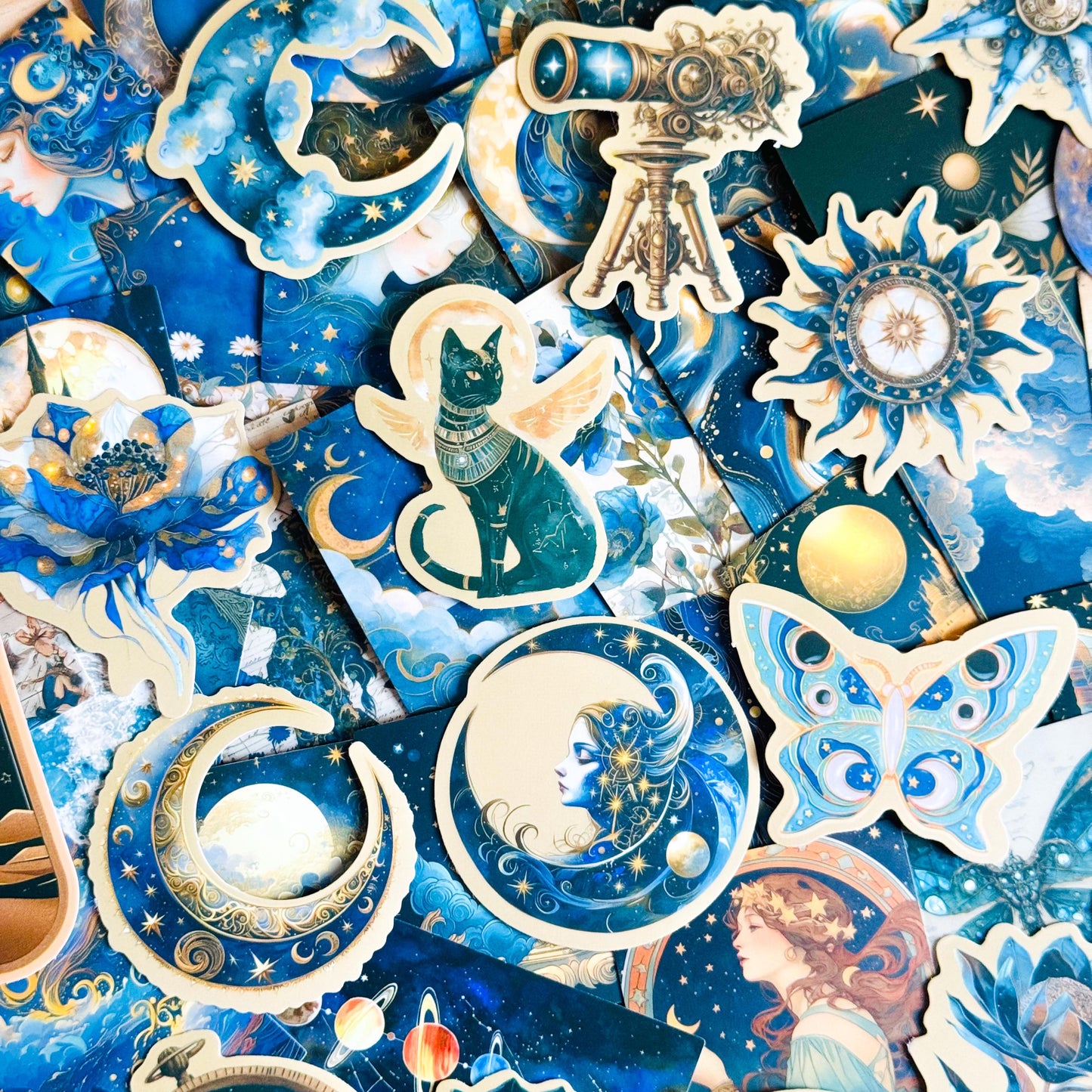 50Pcs Cosmic Mythology Stickers, Waterproof PVC, Celestial Planets and Flowers for Phone Cases and Notebooks, Phone Case, Journaling