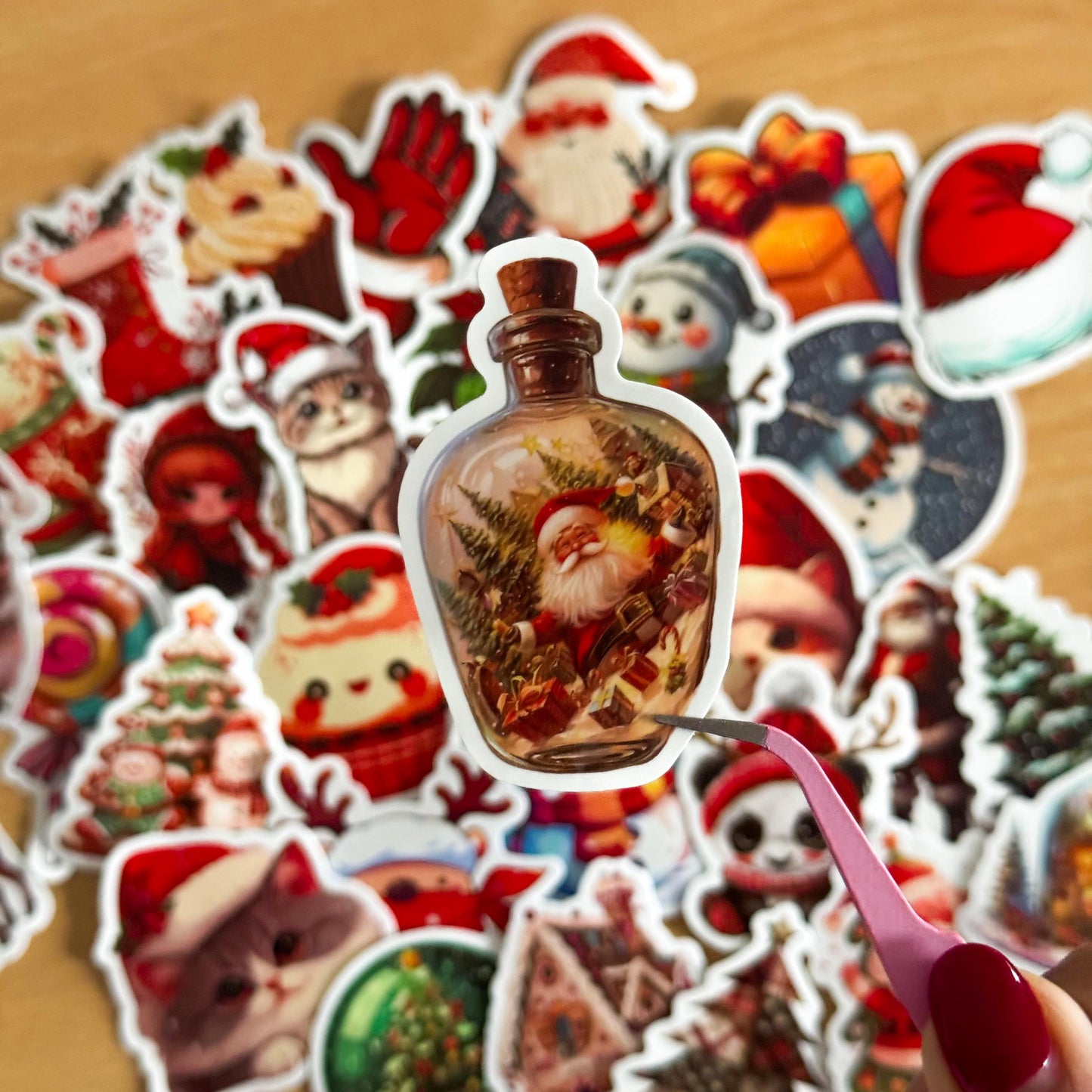 50pcs red Christmas Stickers set, Santa Claus, Snowman, Merry Christmas Decals for Water Bottles, Laptops, Phones, holiday crafts