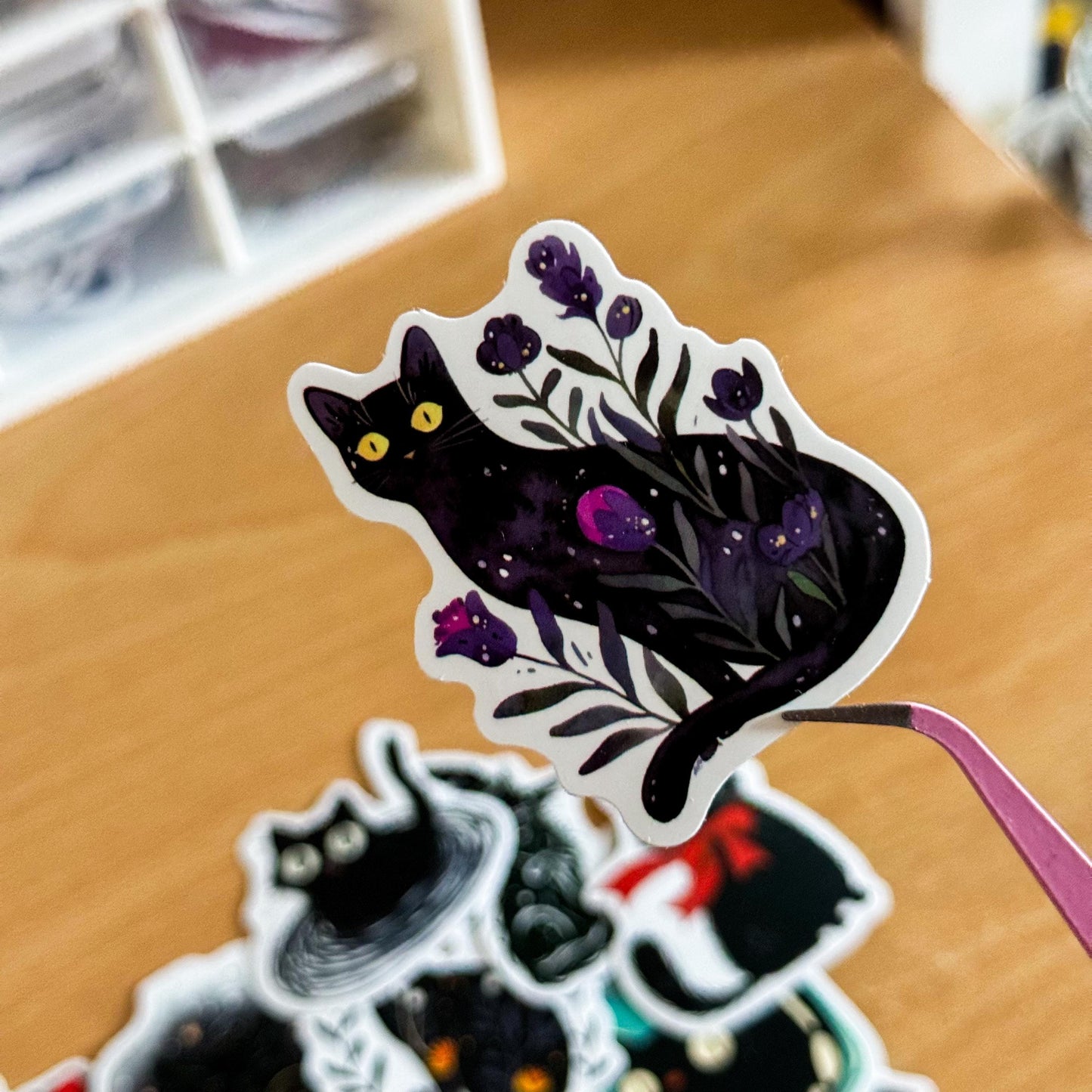 50Pcs  Black Cat Cartoon PVC Stickers, Witchy Cat Decorative Waterproof Decals for Laptop, Phone Case, Luggage, Planner Graffiti Skin