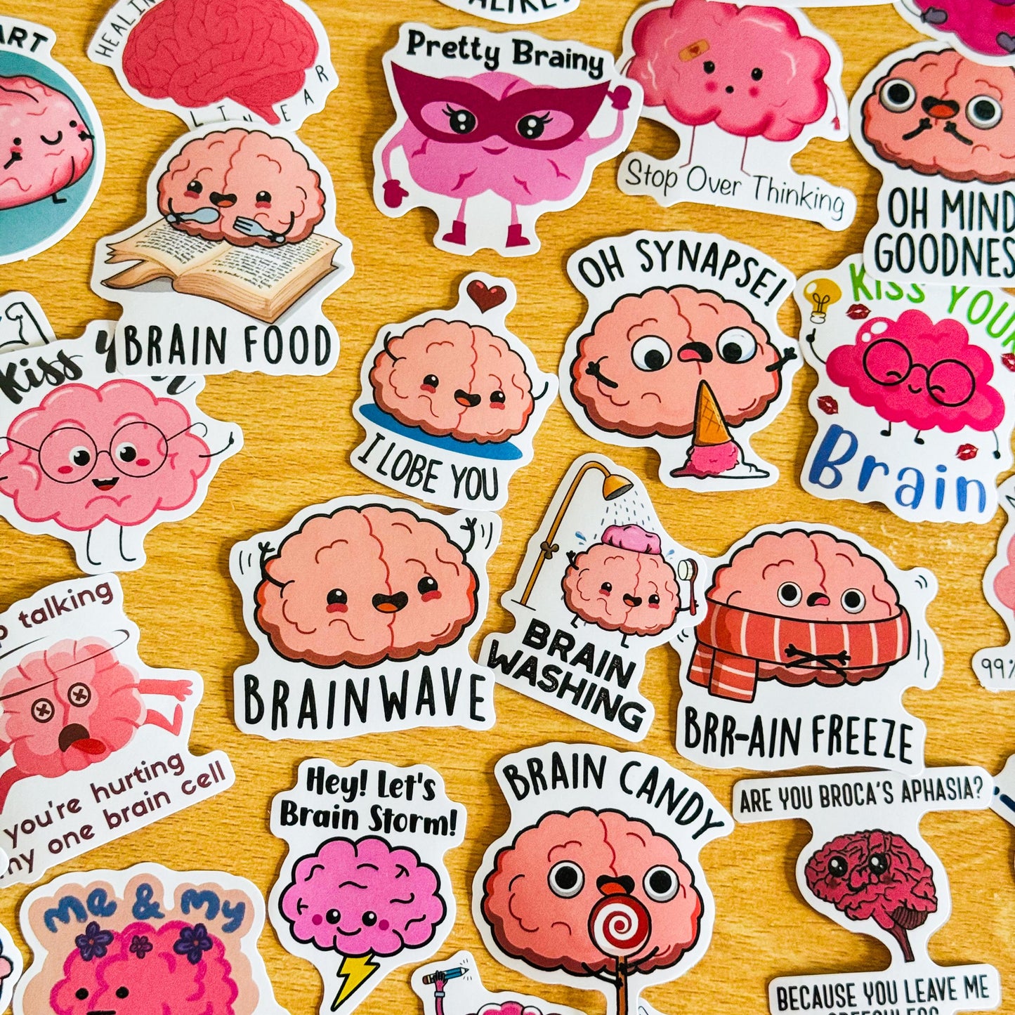 50Pcs Cartoon Brain Stickers, Cute Vinyl Decals for Laptop, Water Bottle, Scrapbooking, Crafts, Funny Brain Deco for Envelopes, Merry Gifts