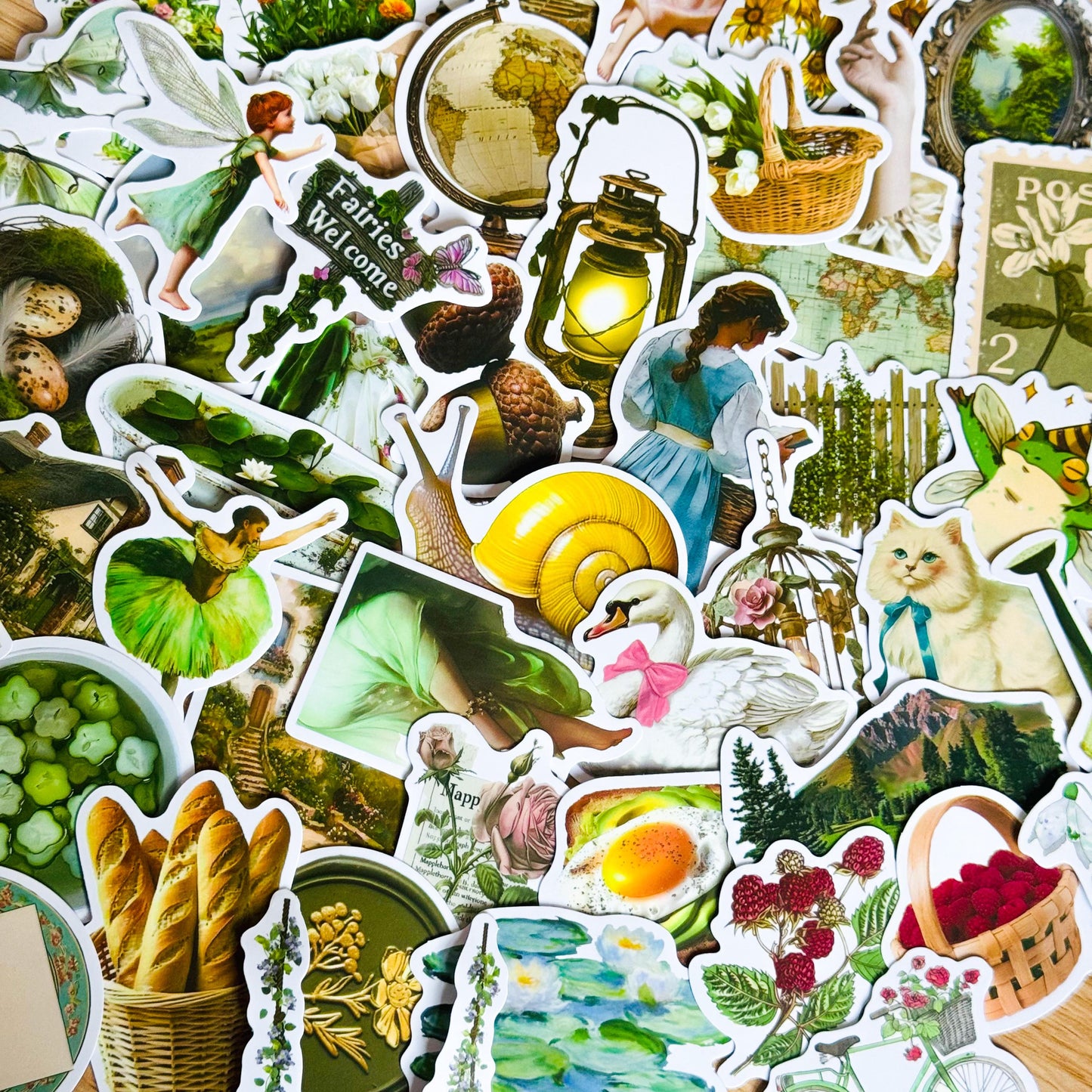 50pcs Aesthetic Green Stickers, Green Sticker Pack, Green Stickers, Waterproof Sticker Bundle, Die Cut Stickers, VSCO Green Stickers
