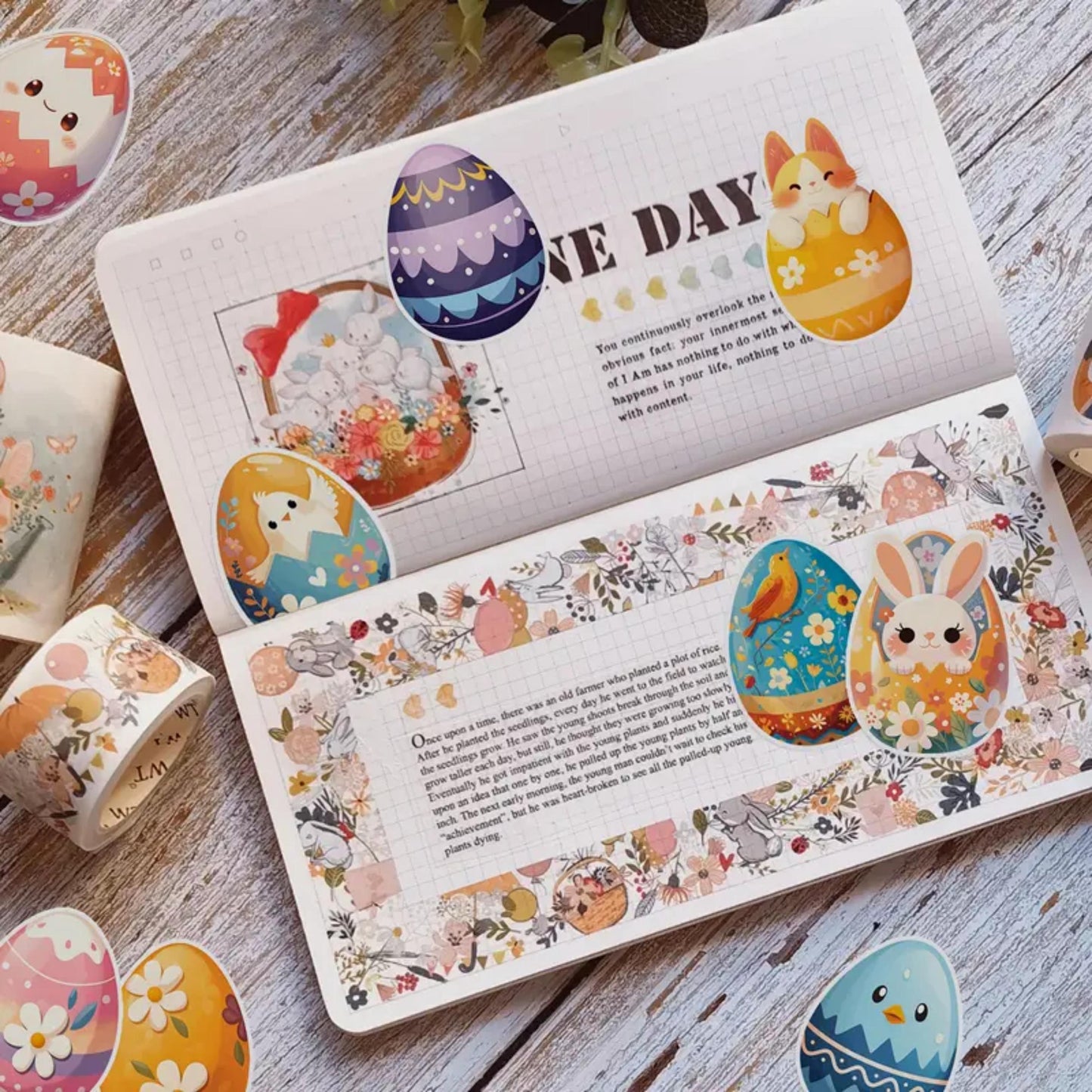 50pcs Easter Egg Stickers Set, Cute Animal Floral Designs, Reusable Paper, Scrapbooking, Journals, Stickers, Planner, Laptop, Phone Case
