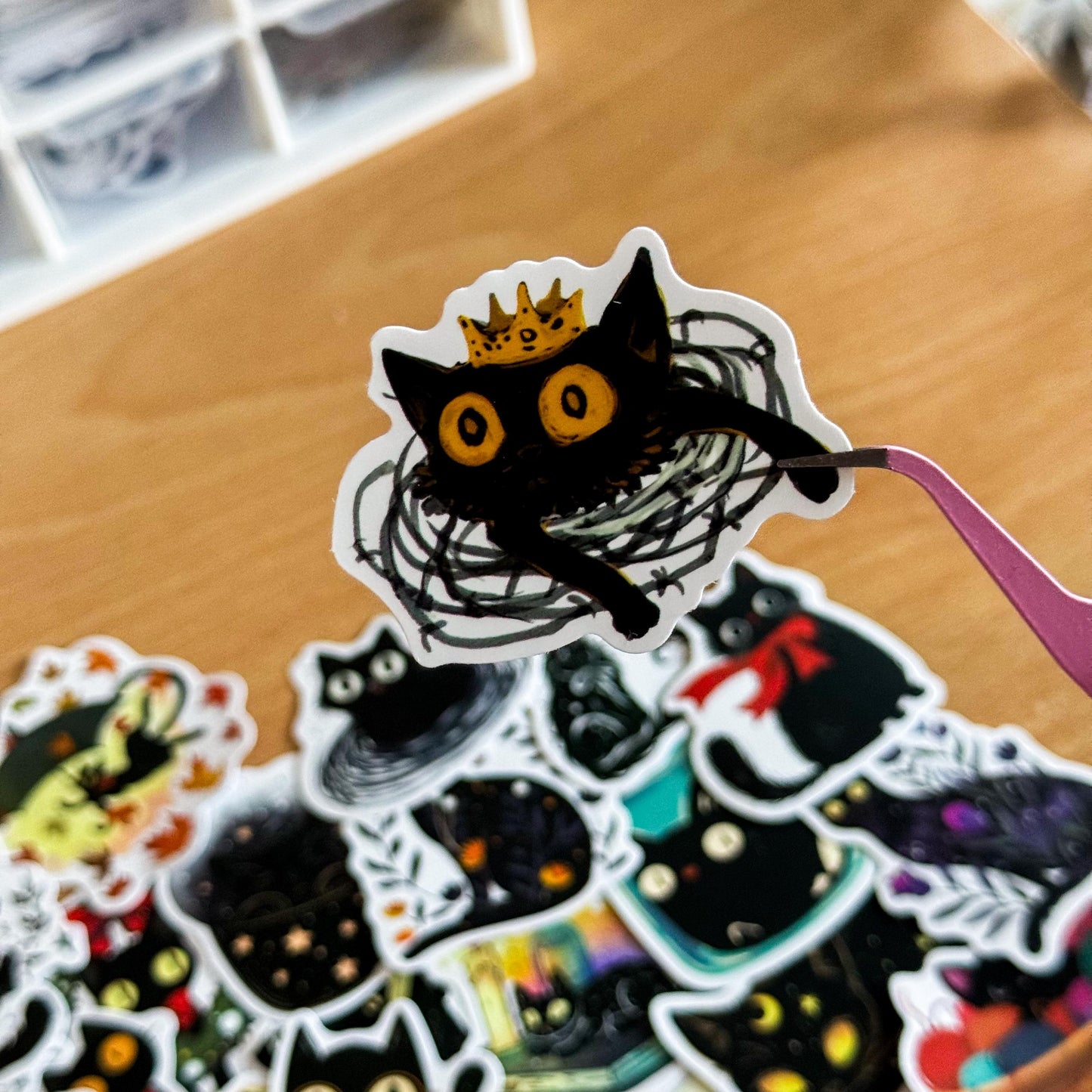 50Pcs  Black Cat Cartoon PVC Stickers, Witchy Cat Decorative Waterproof Decals for Laptop, Phone Case, Luggage, Planner Graffiti Skin