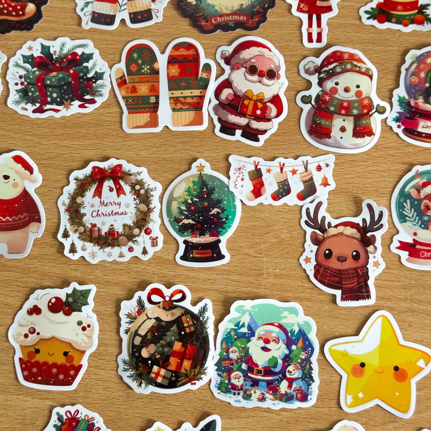 50pcs Christmas Stickers set, Santa Claus, Snowman, Merry Christmas Decals for Water Bottles, Laptops, Phones, holiday crafts