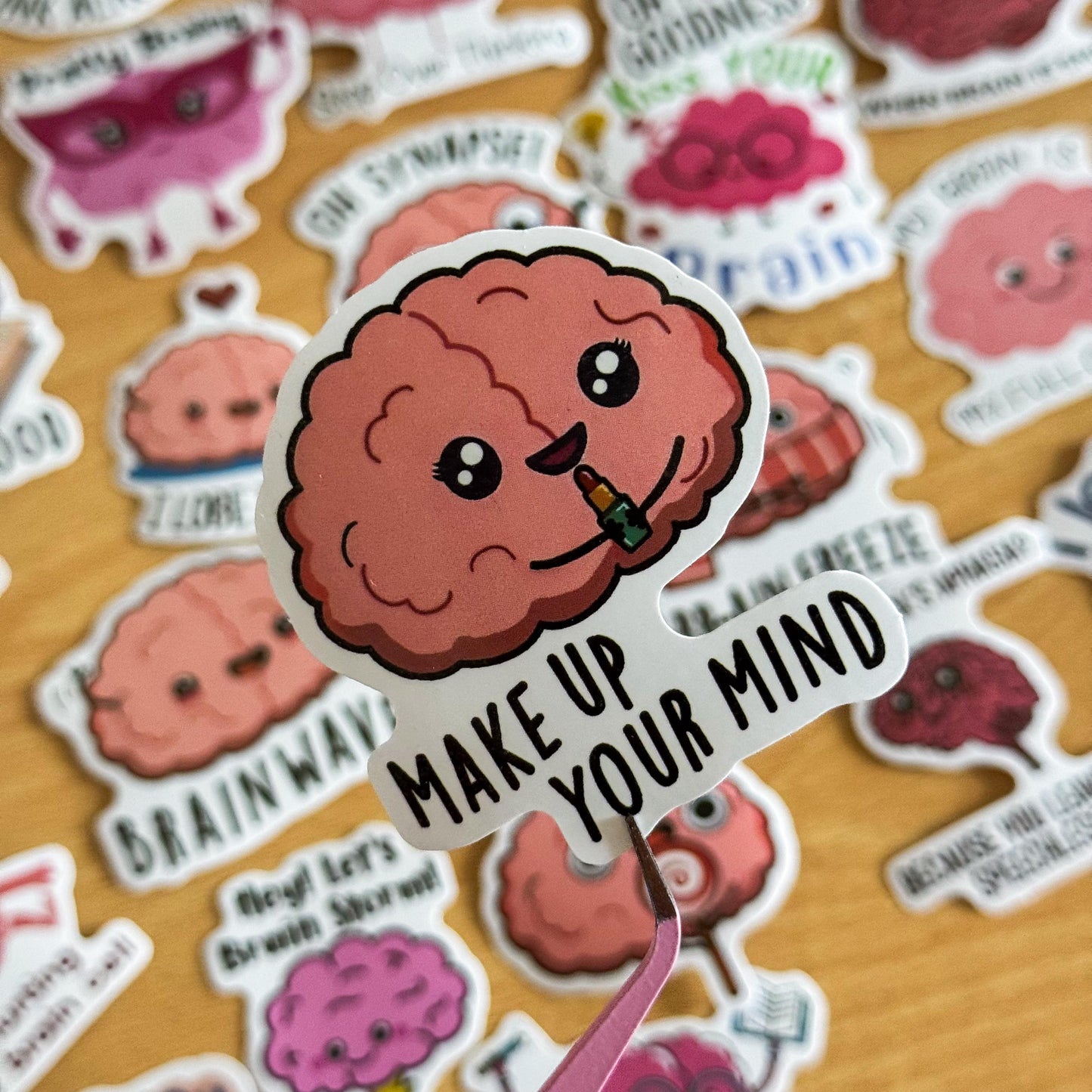 50Pcs Cartoon Brain Stickers, Cute Vinyl Decals for Laptop, Water Bottle, Scrapbooking, Crafts, Funny Brain Deco for Envelopes, Merry Gifts
